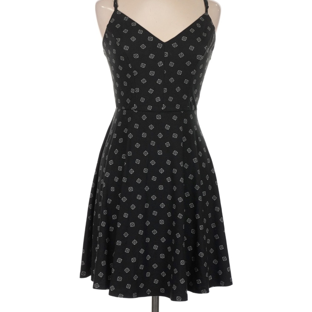 nine britton Black Mini Dress with White Geometric Print